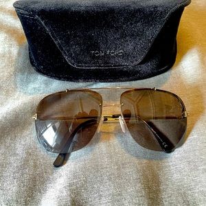 Tom Ford Brad Gold and Brown Pilot Aviator Sunglasses With Case EUC